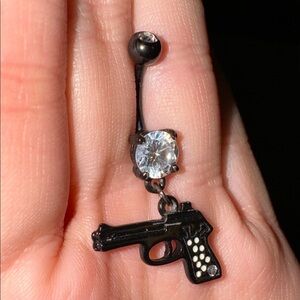 Black Pistol & Dimond Belly Ring
